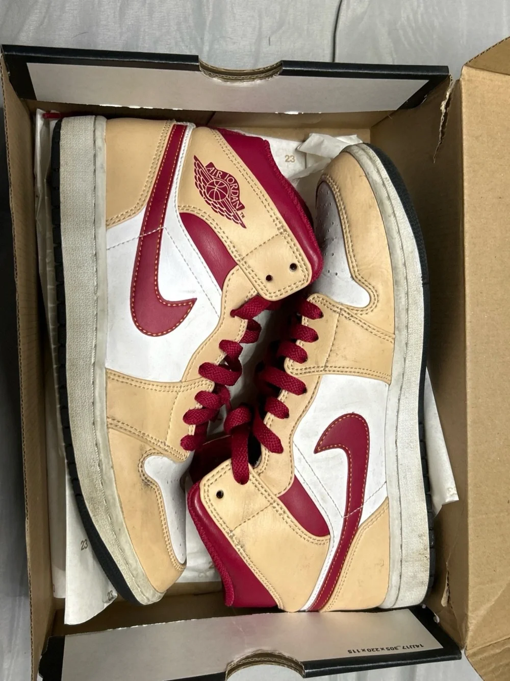 Jordan Men’s High-Top Sneakers in Tan, White & Maroon